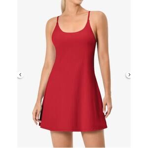 Women's Athletic Tennis Dress with Built-in Shorts & Pockets, Red, Medium NWT